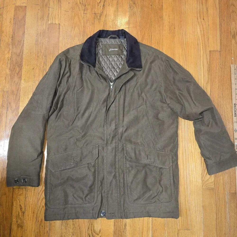 St Johns Bay Chore Barn Jacket Coat Mens M Full Zip Insulated Quilted Olive